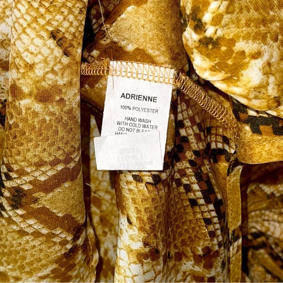 ADRIENNE women’s gold snake skin lantern sleeves tie front blouse S EUC - Picture 4 of 5